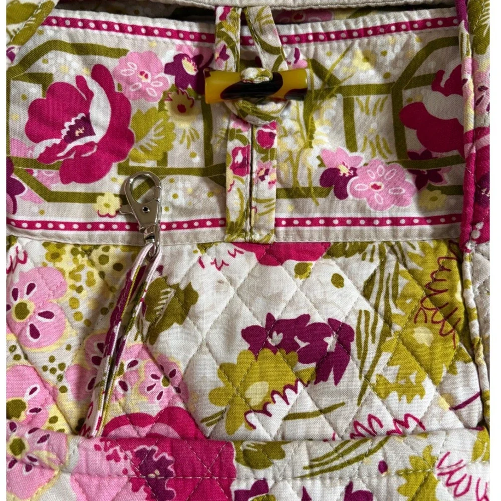 Vera Bradley Folkloric Floral Quilted Cotton Tote Bag Pink Green Large
